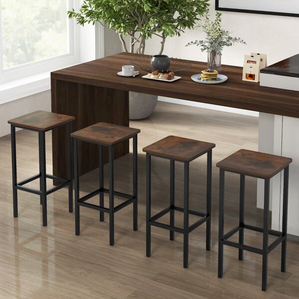 Costway Set di 4 sgabelli da bar con gambe in metallo e poggiapiedi, Sgabelli da bar di 65cm industriali per cucina Marrone