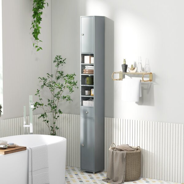 Costway Mobile colonna da bagno con 2 ante 1 cassetto e 5 ripiani regolabili, Colonna bagno da terra salvaspazio Grigio