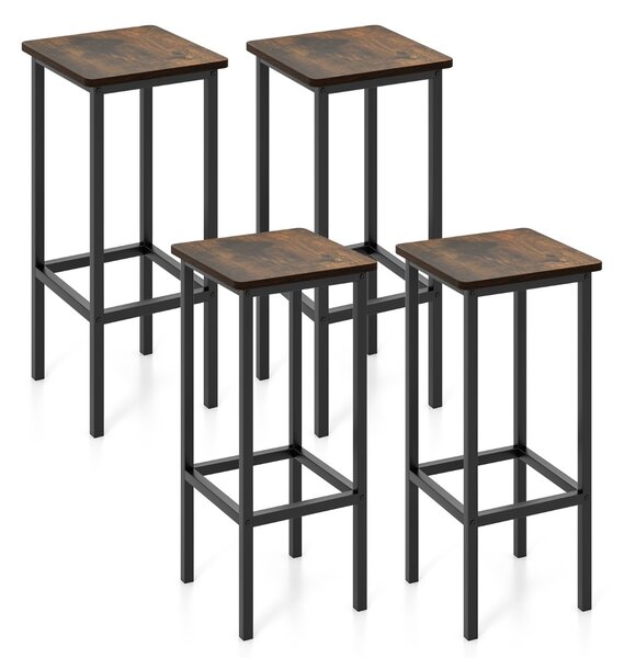 Costway Set di 4 sgabelli da bar con gambe in metallo e poggiapiedi, Sgabelli da bar di 65cm industriali per cucina Marrone
