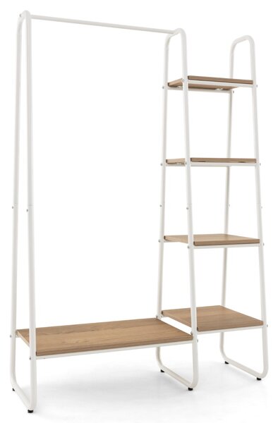 Costway Scaffale separato per indumenti in metallo con ripiani, Appendino aperto per appendere vestiti e riporre Naturale