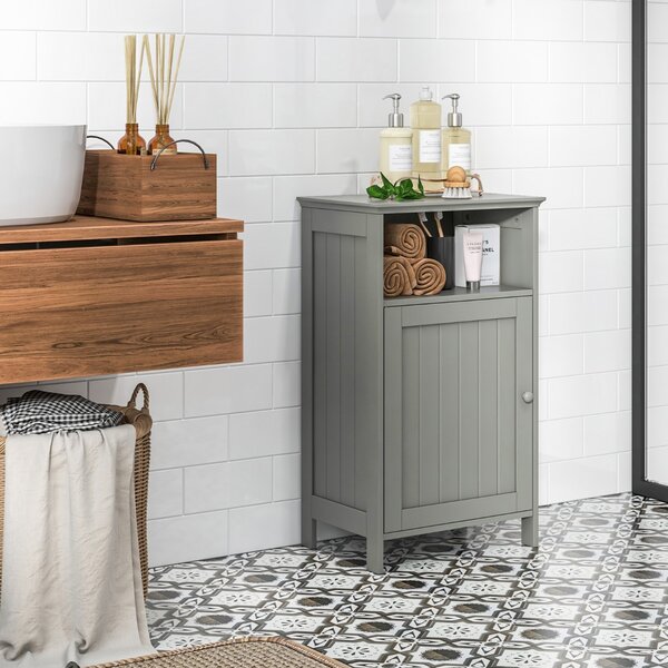 Costway Armadio per bagno di legno con anta singola e mensola regolabile, Mobile multifunzionale 40x30x70cm Grigio