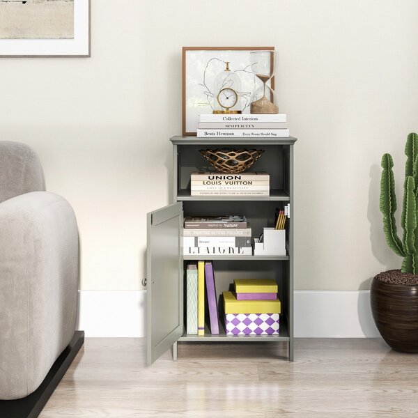 Costway Armadio per bagno di legno con anta singola e mensola regolabile, Mobile multifunzionale 40x30x70cm Grigio