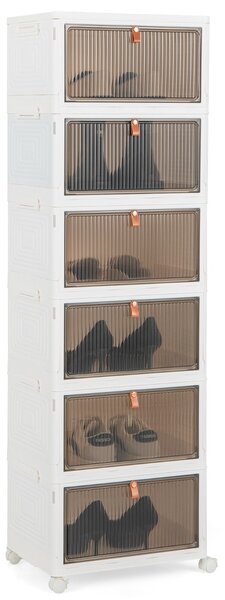 Costway Scarpiera pieghevole a 6 piani con porte magnetiche ruote bloccabili, Mobile scarpe impilabile Bianco 40x27,5x123cm