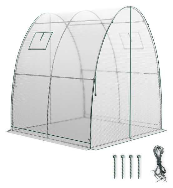 Costway Serra portatile da esterno con 2 porte con zip 2 finestre copertura in PE impermeabile, Serra a tunnel Bianco