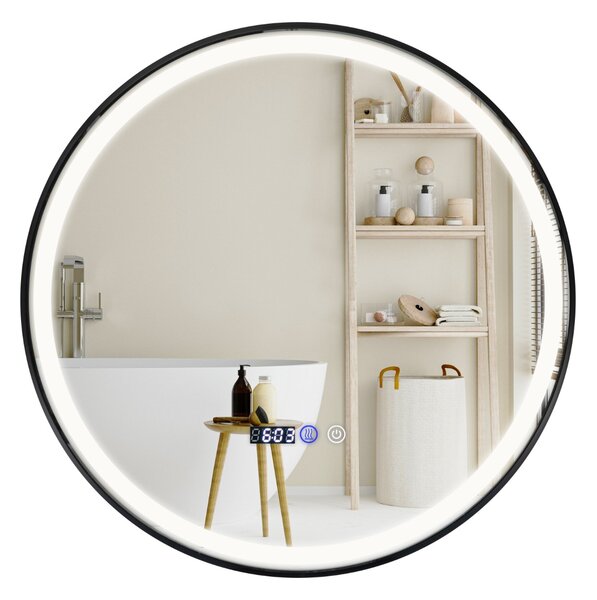 Costway Specchio da bagno illuminato con luce LED a 3 colori funzione di memoria anti-appannamento, Specchio infrangibile