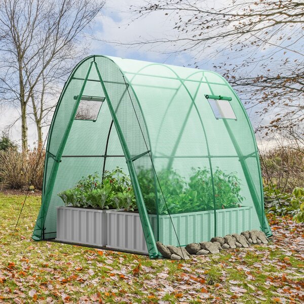 Costway Serra portatile da esterno con 2 porte con zip 2 finestre copertura in PE impermeabile, Serra a tunnel Verde