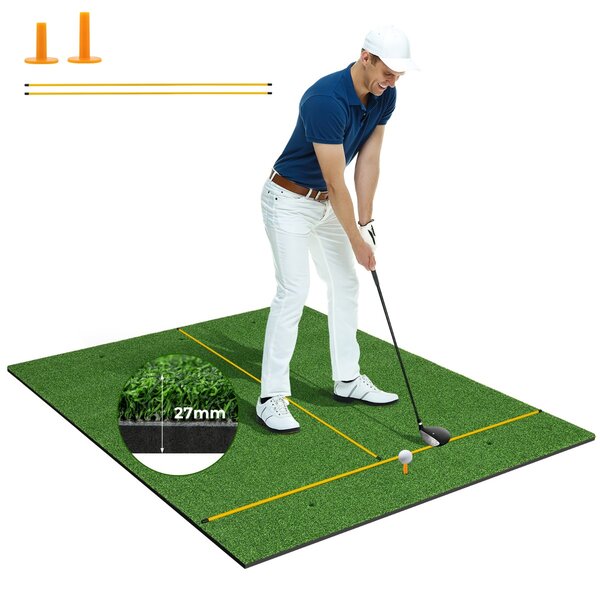 Costway Tappetino golf con 2 punte da golf 2 astine di allineamento fori preforati, Tappetino in erba sintetica 152x117x2,7cm
