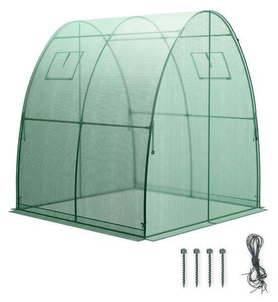 Costway Serra portatile da esterno con 2 porte con zip 2 finestre copertura in PE impermeabile, Serra a tunnel Verde