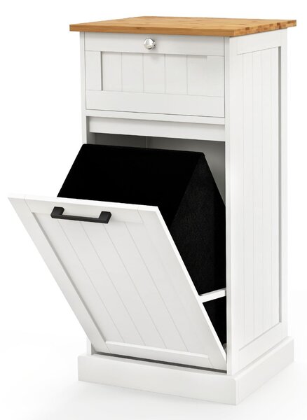 Costway Mobiletto per lavanderia con cesto, Cesto per biancheria a ribalta autoportante con cassetto 40x37x82cm Bianco