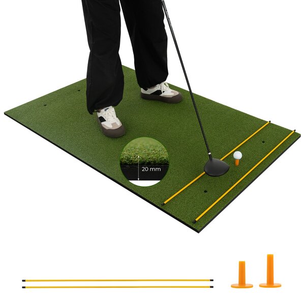Costway Tappeto golf con 2 punte da golf 2 aste di allineamento 6 fori preforati per le punte, Tappeto in erba sintetica 152x117x2cm