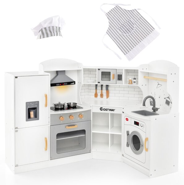 Costway Cucina giocattolo d'angolo per bambini con macchina di ghiaccio, Cucina giocattolo con microonde e forno