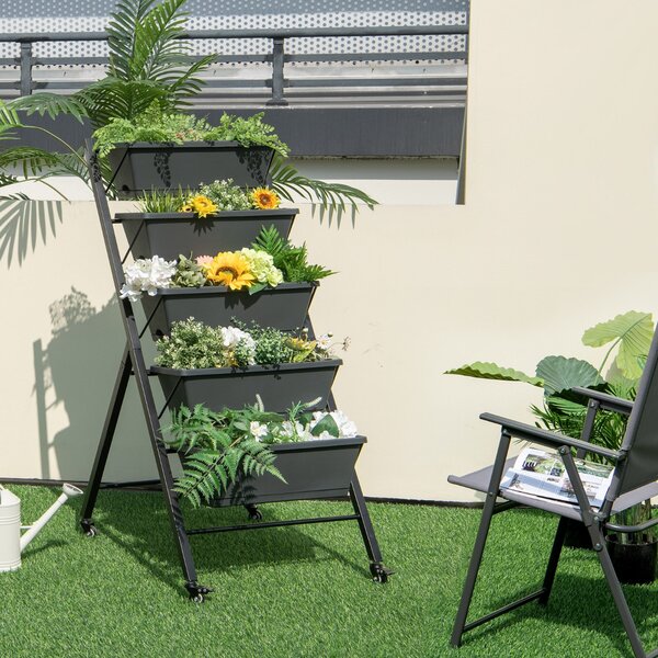 Costway Fioriera verticale con 5 livelli e ruote fori di drenaggio, Fioriera con scatole contenitore per coltivare erbe 57x68x117cm