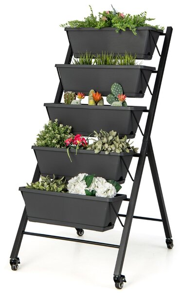 Costway Fioriera verticale con 5 livelli e ruote fori di drenaggio, Fioriera con scatole contenitore per coltivare erbe 57x68x117cm