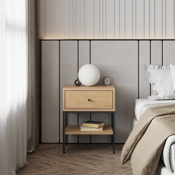 Comodino in rovere con ripiani in colore naturale Lisa - Marckeric