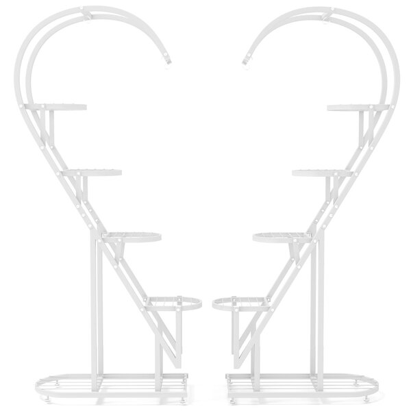 Costway Set di 2 Scaffali per piante in metallo a 5 livelli, Porta piante a forma di cuore con gancio per soggiorno Bianco