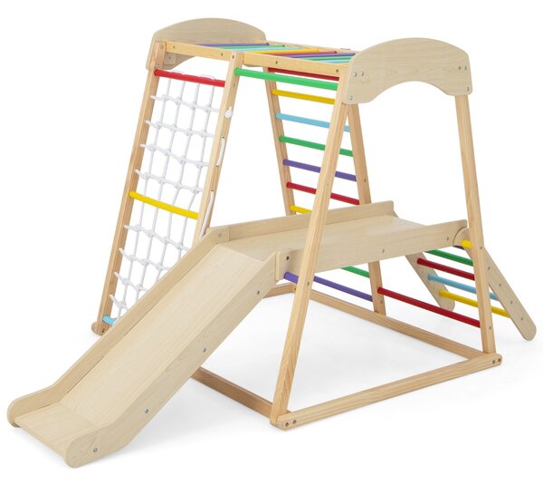 Costway Parco giochi 6-in-1 per bambini 1+ anni con barre di scimmia scivolo corda e scale in legno, Palestra in legno Colorato