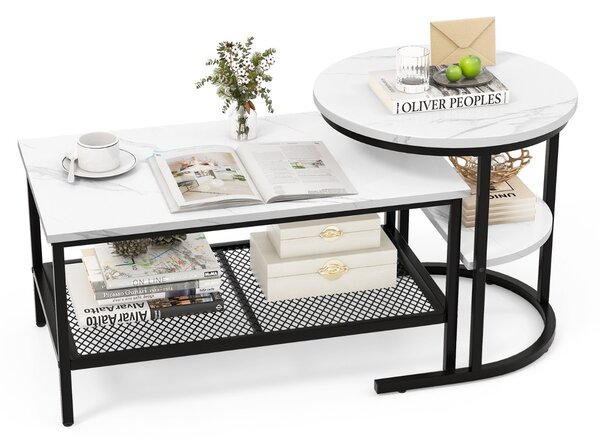 Costway Set di tavolini da caffè componibili rimovibili 2 in 1, Tavolino rotondo e tavolino rettangolare per soggiorno Nero