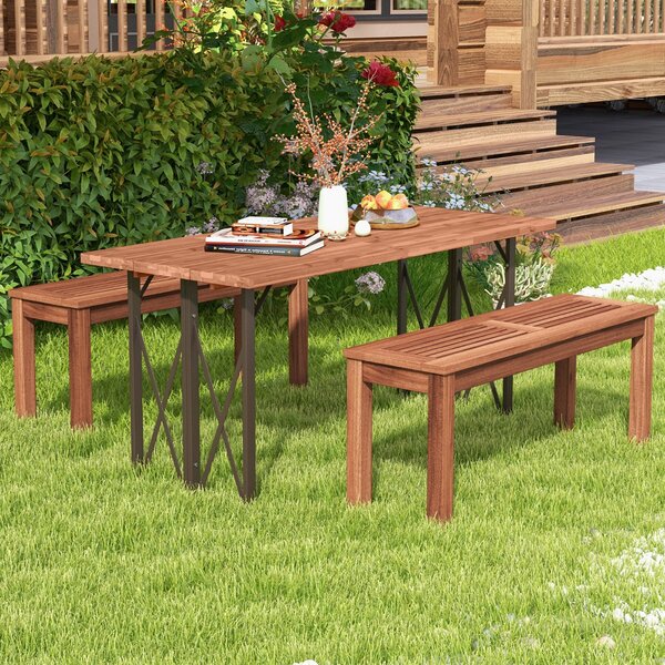 Costway Panca da giardino in legno massello per 2 persone con seduta a doghe, Panca lunga 100cm per interni ed esterni