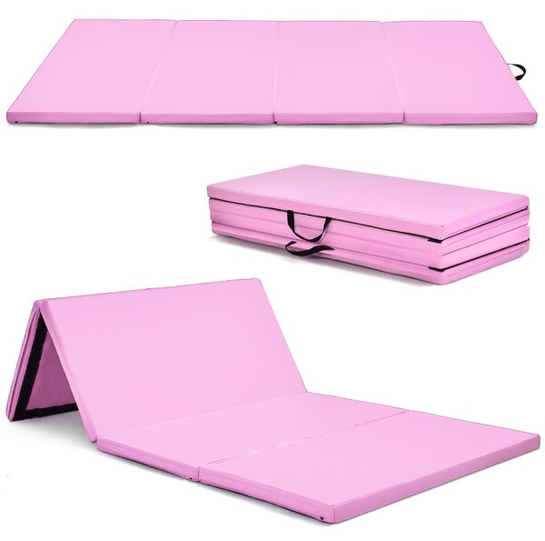 Costway Tappetino da ginnastica con 2 maniglie 4 pannelli, Materassino pieghevole per yoga fitness allenamento Rosa