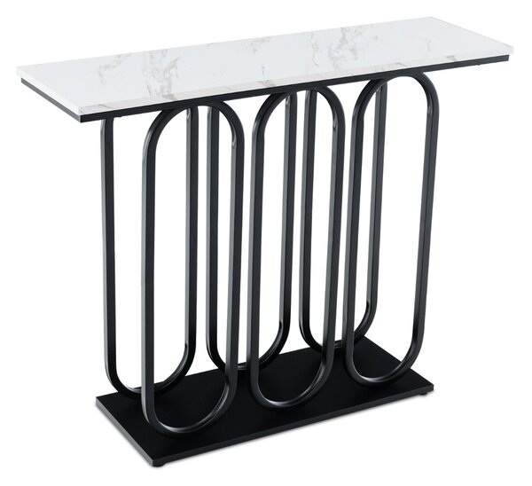 Costway Tavolo consolle da 100cm con piano effetto marmo piedini regolabili struttura in metallo, Mobile ingresso Nero