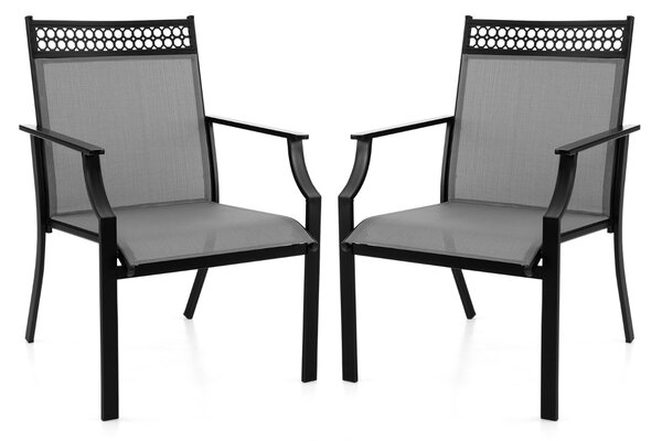 Costway Set di 2 sedie da pranzo per giardino con schienale alto tessuto a rapida asciugatura, Sedie da esterno Grigio