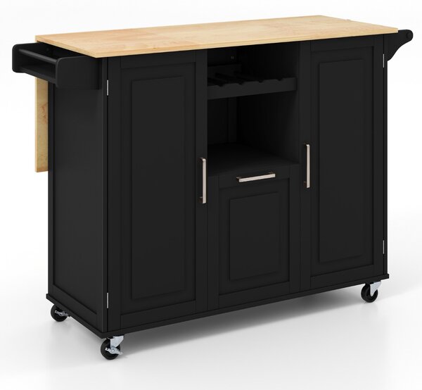 Costway Carrello cucina isola con piano ribaltabile e 4 ruote girevoli, Isola cucina con cassetto profondo portabottiglie Nero