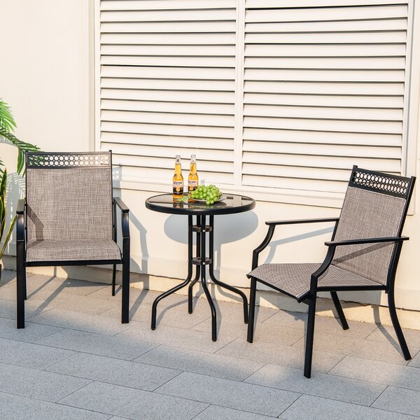 Costway Set di 2 sedie da pranzo per giardino con schienale alto tessuto a rapida asciugatura, Sedie da esterno Caffè