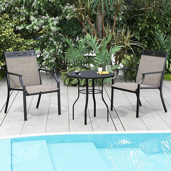 Costway Set di 2 sedie da pranzo per giardino con schienale alto tessuto a rapida asciugatura, Sedie da esterno Caffè