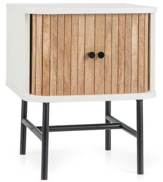 Costway Comodino con ante scorrevoli scomparto chiuso gambe metalliche, Tavolino mid-centuryo laterale per soggiorno Bianco