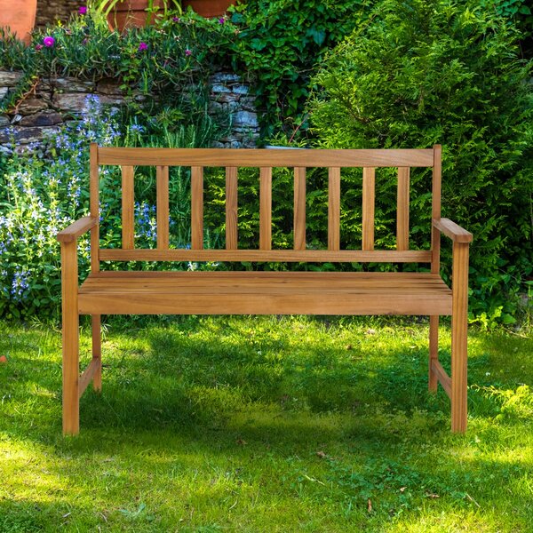 Costway Panchina da esterno a 2 posti con sedile a doghe braccioli e schienale, Panca per veranda giardino 122x56,5x86cm