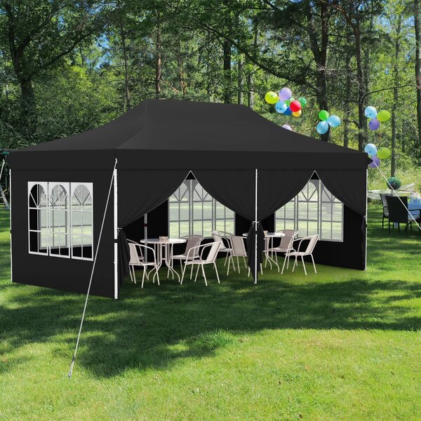 Costway Tenda a scomparsa 3x6m con 6 pareti laterali rimovibili borsa da trasporto, Tenda gazebo pieghevole per feste Nero