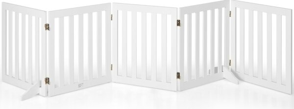 Costway Cancello di legno pieghevole alto 60cm con 5 pannelli, Barriera per animali con cuscinetti antiscivolo Bianco