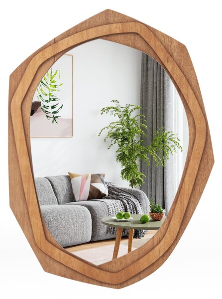 Costway Specchio decorativo con cornice irregolare viti di espansione, Specchio da parete impermeabile 89x66cm Naturale