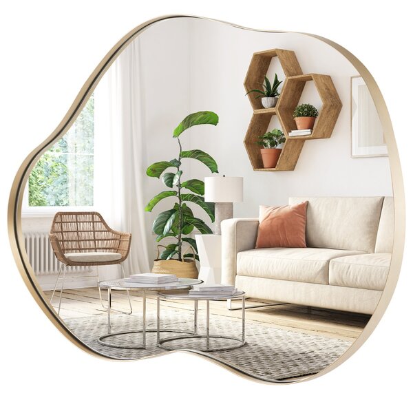 Costway Specchio da parete asimmetrico con base posteriore premium da 78x56,5cm, Specchio da parete a forma irregolare Oro