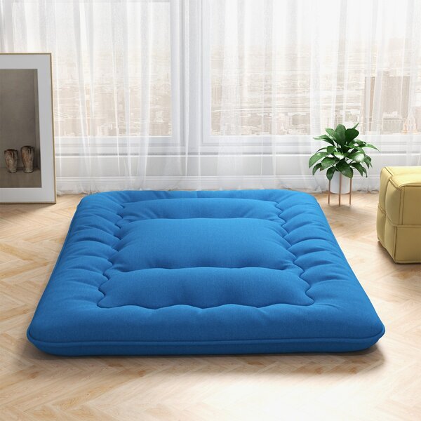 Costway Materasso futon portatile con copertura lavabile sacca da trasporto, Tappeto arrotolabile per pavimento 140cm Blu
