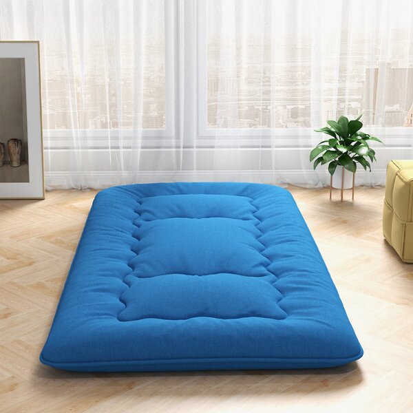 Costway Materasso futon portatile con copertura lavabile sacca da trasporto, Tappeto arrotolabile per pavimento 90cm Blu