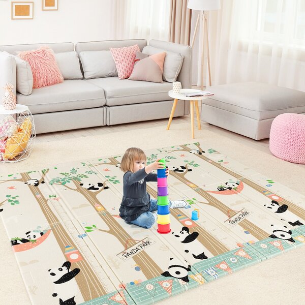 Costway Tappeto gioco per bambini pieghevole con borsa da trasporto, Tappeto per pavimento impermeabile da 200x180cm