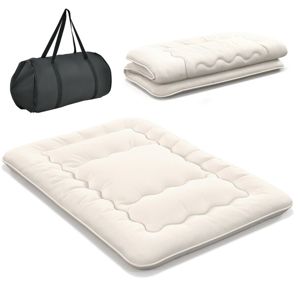 Costway Materasso futon portatile con copertura lavabile sacca da trasporto, Tappeto arrotolabile per pavimento 140cm Beige