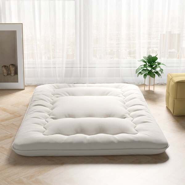 Costway Materasso futon portatile con copertura lavabile sacca da trasporto, Tappeto arrotolabile per pavimento 140cm Beige