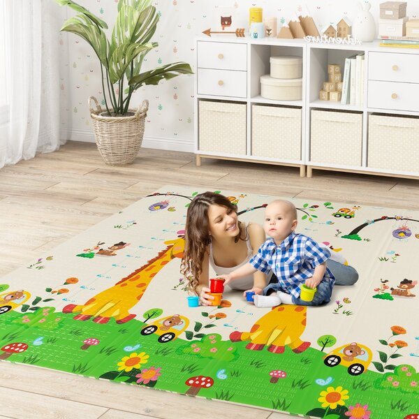 Costway Tappeto gioco per bambini pieghevole con borsa da trasporto, Tappeto per pavimento impermeabile da 200x180cm