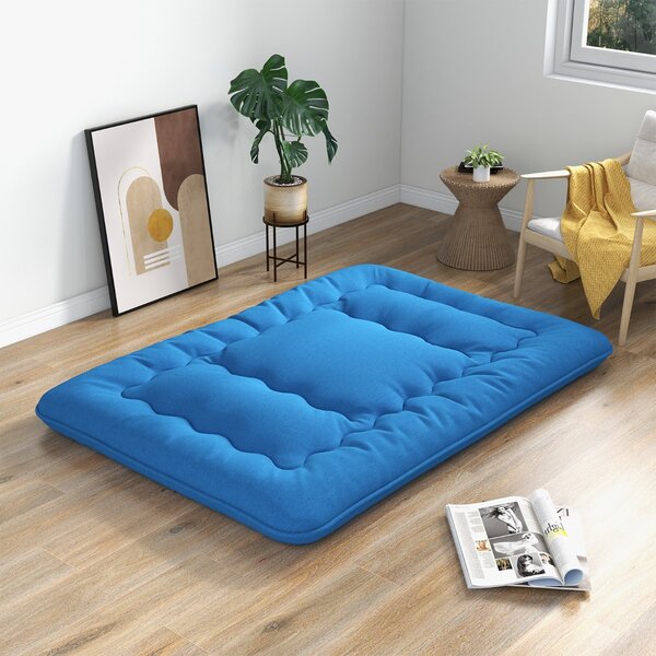 Costway Materasso futon portatile con copertura lavabile sacca da trasporto, Tappeto arrotolabile per pavimento 140cm Blu