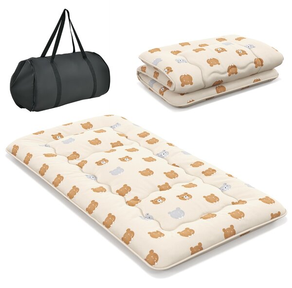 Costway Materasso futon portatile con copertura lavabile sacca da trasporto, Tappeto arrotolabile per pavimento 90cm Marrone