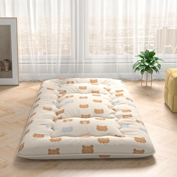 Costway Materasso futon portatile con copertura lavabile sacca da trasporto, Tappeto arrotolabile per pavimento 90cm Marrone