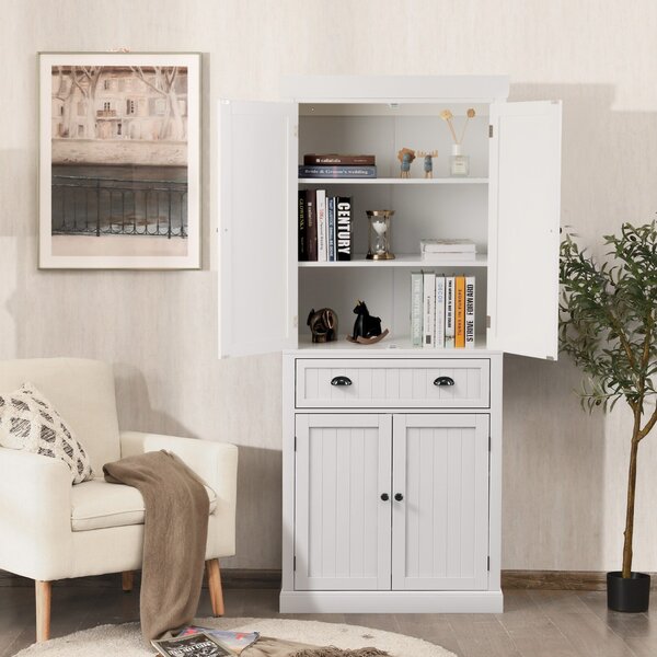 Costway Mobile dispensa da cucina alto 183cm con ripiani regolabili 2 ante e cassetto, Mobile credenza da soggiorno Bianco