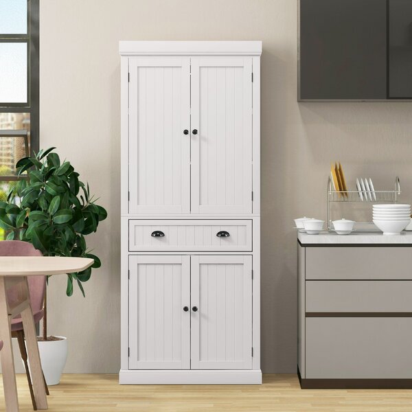 Costway Mobile dispensa da cucina alto 183cm con ripiani regolabili 2 ante e cassetto, Mobile credenza da soggiorno Bianco