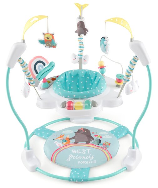 Costway Centro attività per neonati con giocattoli interattivi vassoio musicale, Trottola per bambini regolabile in altezza Bianco e blu