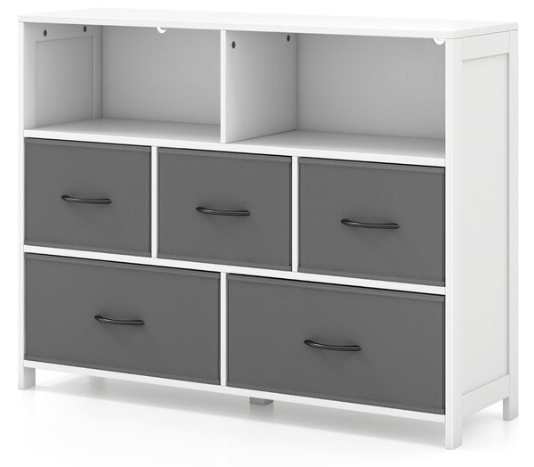 Costway Comò con 2 grandi ceste in tessuto e 3 ceste medie, Organizzatore per la casa con cassetti in tessuto pieghevole Bianco