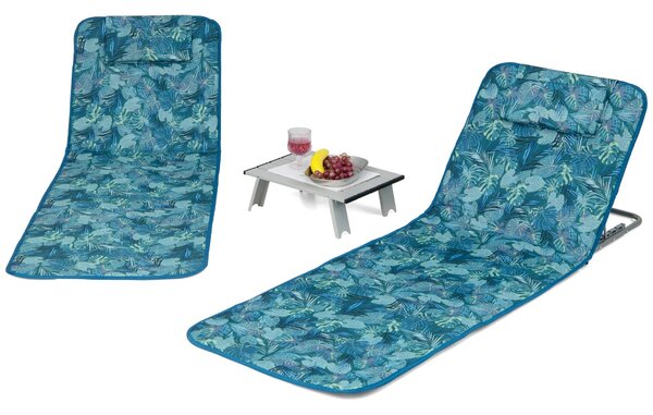 Costway Set di tappetini pieghevoli da spiaggia per cortile campeggio, Sedie a sdraio regolabili con un tavolino Verde scuro