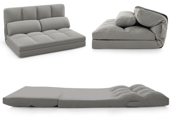 Costway Divano letto da pavimento con 2 cuscini, Divano letto da pavimento convertibile con schienale regolabile Grigio