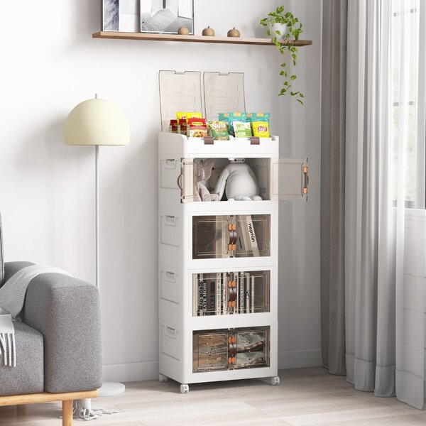 Costway Scatole di stoccaggio pieghevoli con coperchio da 210L, Set da 4 contenitori di plastica impilabili con ruote Bianco